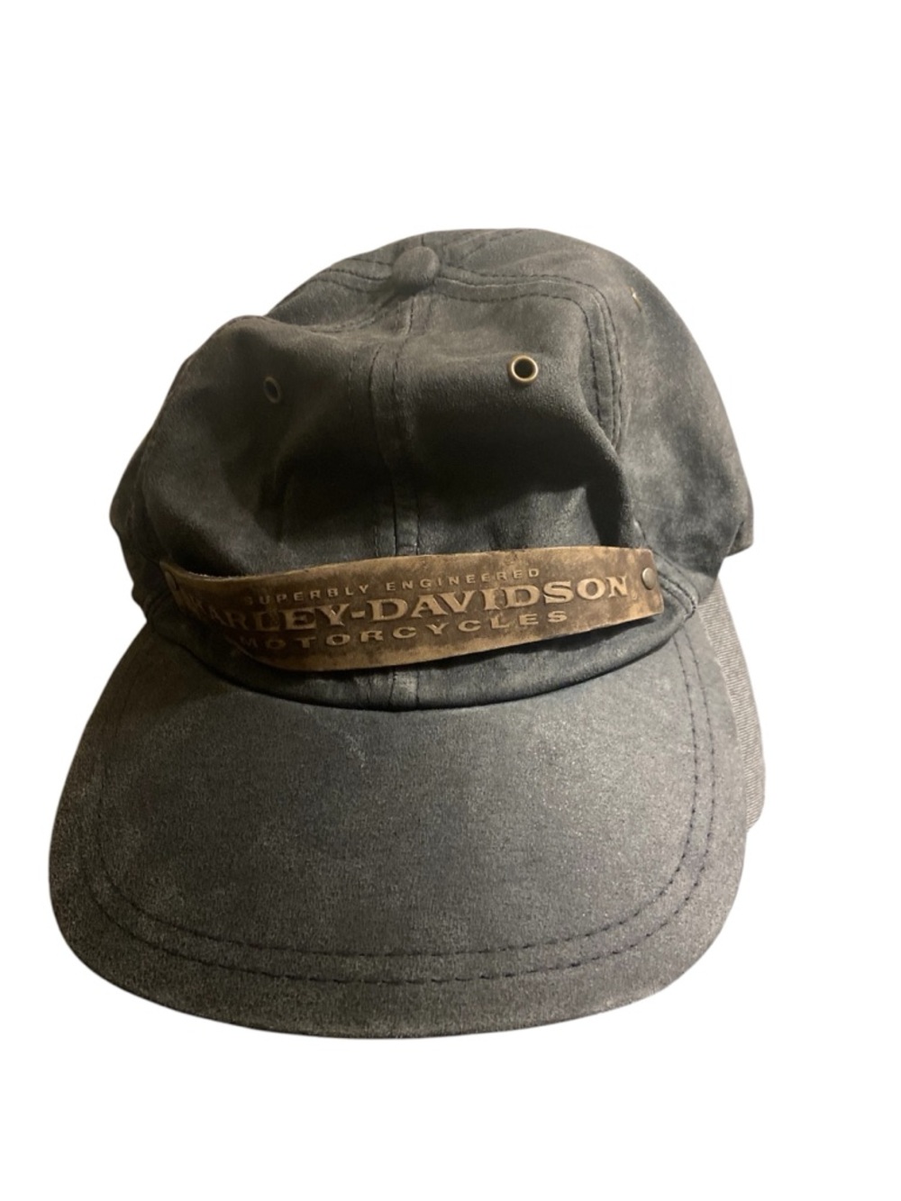 Vintage Harley-Davidson Black and Brown Canvas Cap with Leather Logo